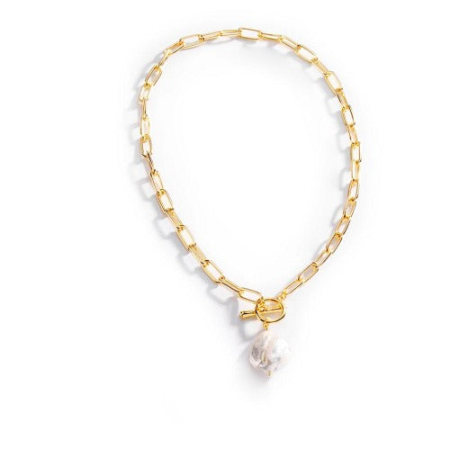 Gold Link Chain pearl Necklace