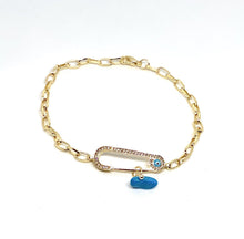 Load image into Gallery viewer, Turquoise Safety pin Gold Bracelet

