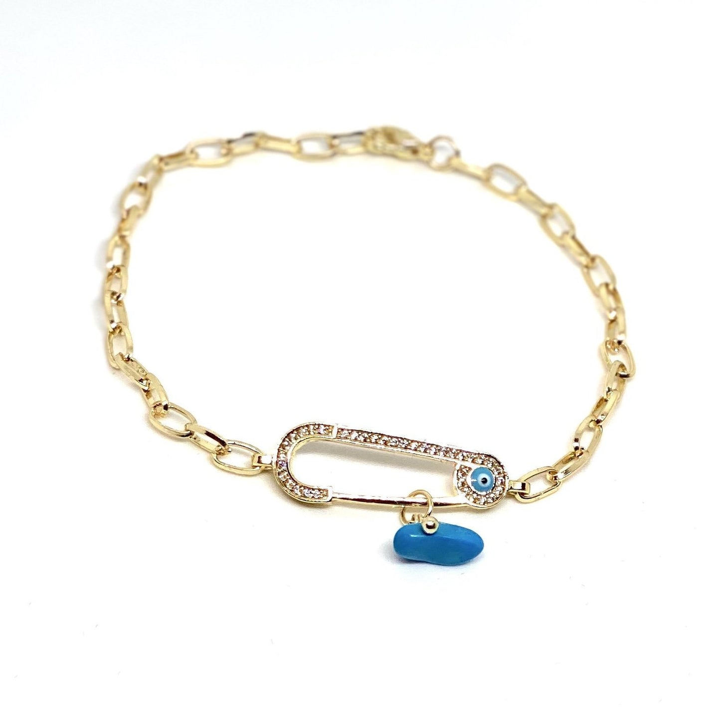 Turquoise Safety pin Gold Bracelet