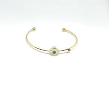 Load image into Gallery viewer, Gold Evil Eye Flower Cuff
