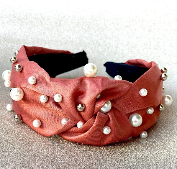 Glamour Pearls HeadBand - Blush Red