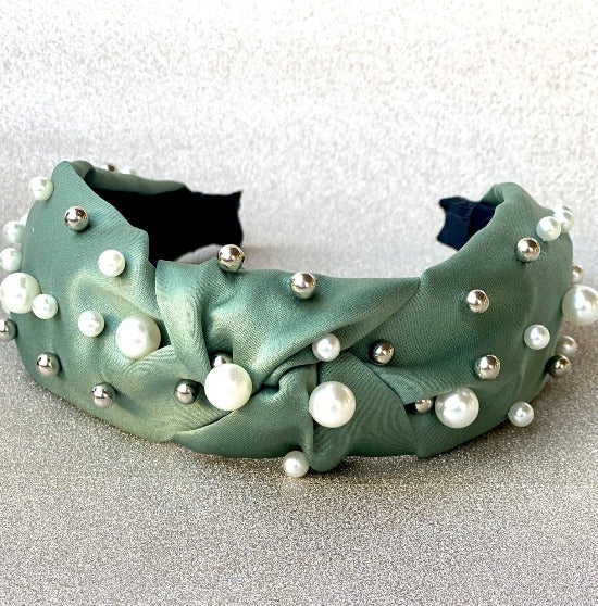 Glamour Pearls HeadBand - Green Olive