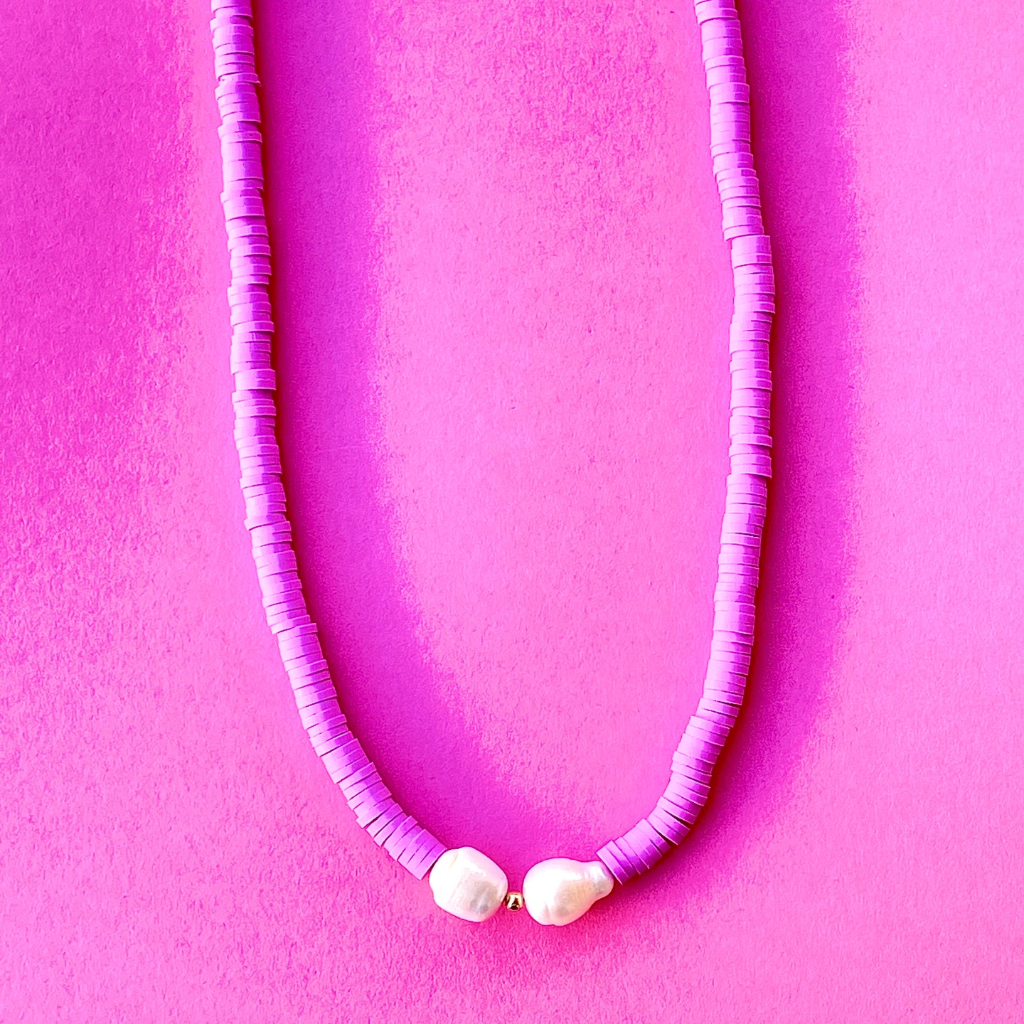 Two center pearls Heishi Necklace